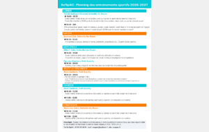 Planning des entrainements sportifs 2026-2027, du choix et des nouveautés