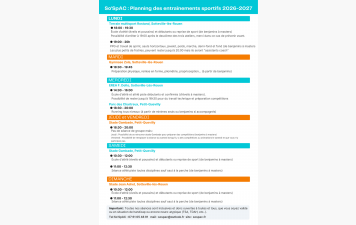Planning des entrainements sportifs 2026-2027, du choix et des nouveautés